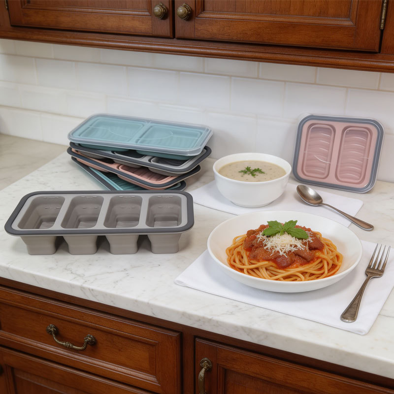 Meal Prep Containers - แม่พิมพ์ทำน้ำแข็งก้อนใหญ่-ซุป, ถาดซิลิโคนสำหรับแช่แข็งพร้อมฝาปิดสำหรับซอส, อาหารเหลือ, ภาชนะเก็บอาหารแช่แข็งสำหรับเตรียมอาหารโฮมเมด