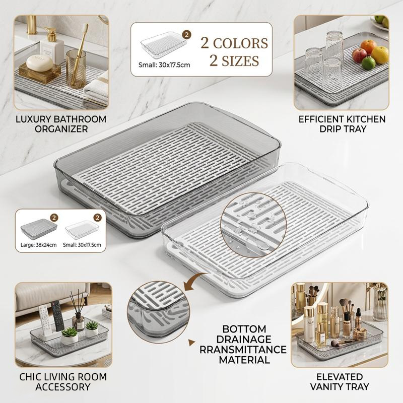 Meal Prep Organizer - ถาดพลาสติกทรงสี่เหลี่ยมสองชั้นสำหรับคว่ำจาน ถาดอบผลไม้ร้อน ถาดจัดระเบียบในครัว ถาดชา อุปกรณ์บนโต๊ะอาหาร