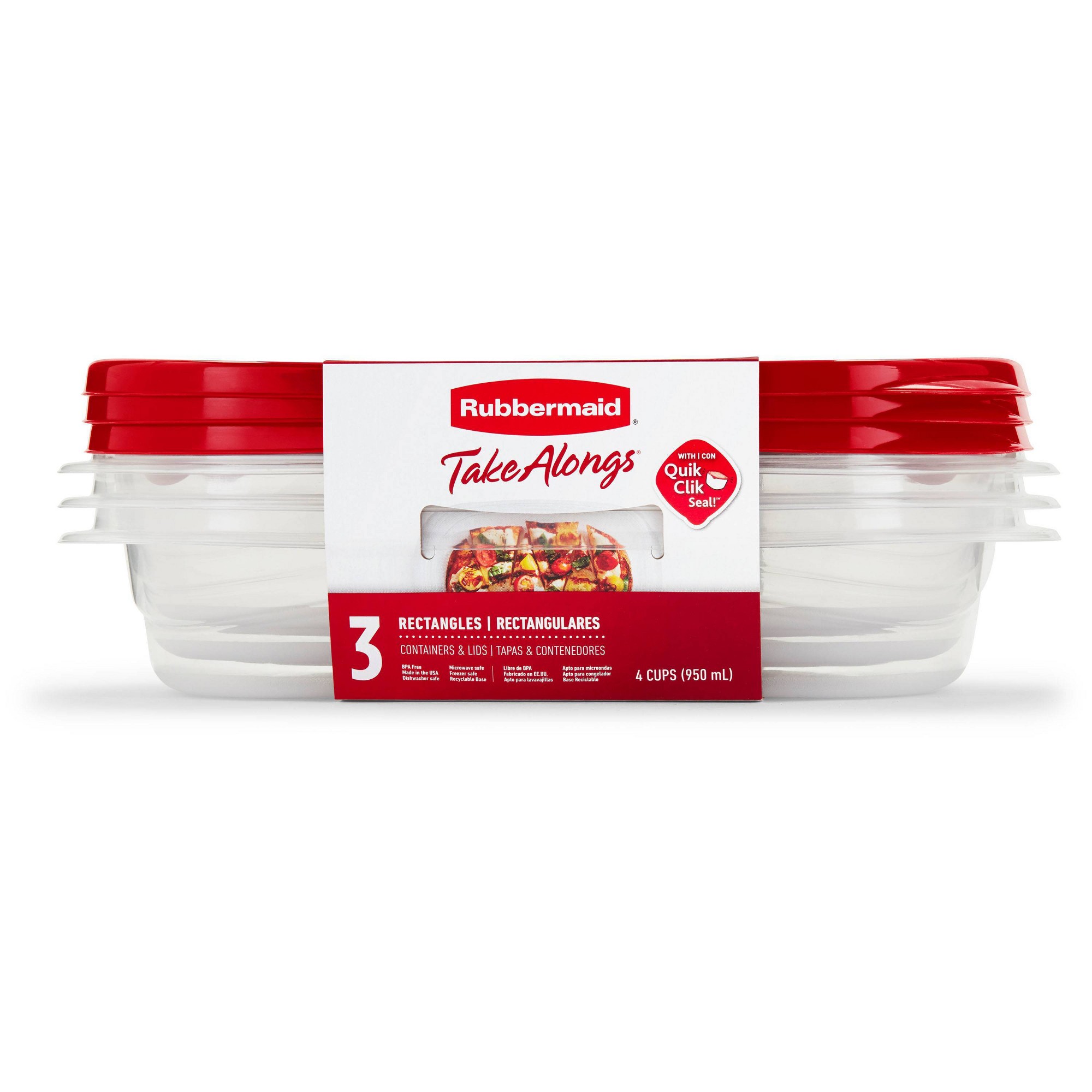 Meal Prep Containers - กล่องเก็บอาหารทรงสี่เหลี่ยมผืนผ้าสีแดง 3 ชิ้น พร้อมฝาปิด, กล่องเตรียมอาหารแบบใช้ซ้ำได้ขนาด 4