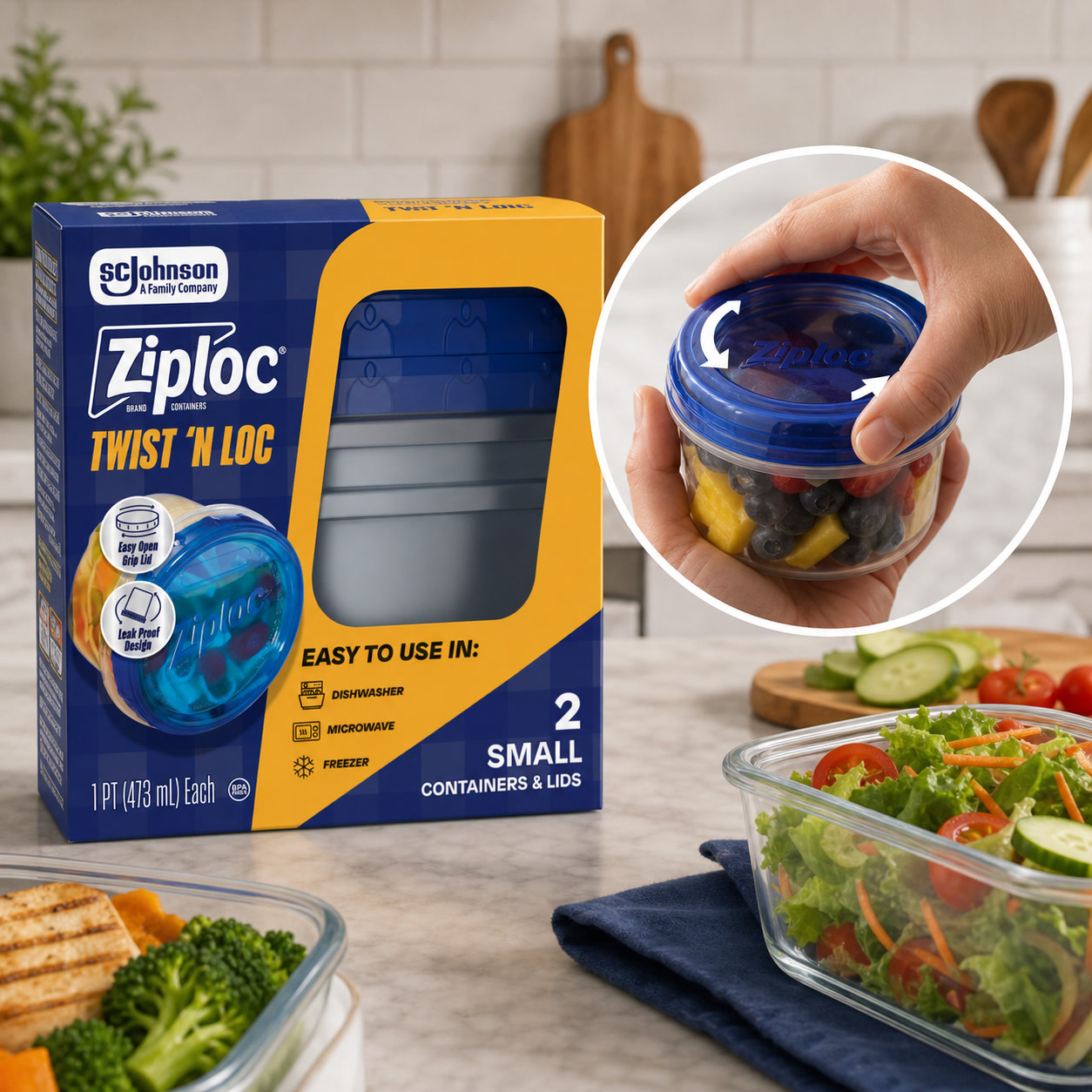 Meal Prep Containers - ภาชนะเก็บอาหารขนาดเล็ก 2 ชิ้น พร้อมฝาปิดแบบบิดล็อค ป้องกันการรั่วซึม ชามพลาสติกสำหรับเตรียมอาหารกลางวันในครัว