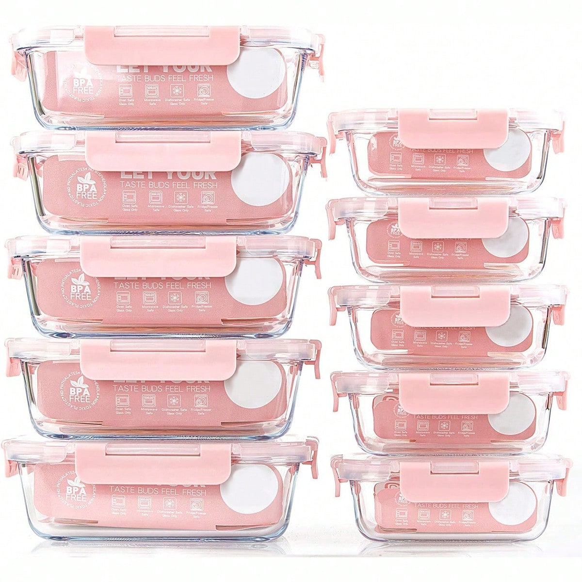 Meal Prep Usa - ชุดกล่องแก้วสำหรับเตรียมอาหาร 10 ชิ้น, กล่องเก็บอาหารพร้อมฝาปิดที่ปิดสนิท, กล่องอาหารกลางวันแก้ว, ใช้ได้กับไมโครเวฟ,