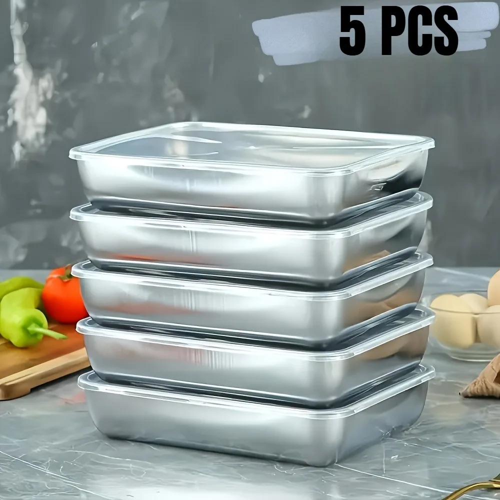Meal Prep Organizer - ชุดกล่องถนอมอาหารสแตนเลส 5 ชิ้น แบบซ้อนได้ ปิดสนิท สำหรับจัดระเบียบในครัว
