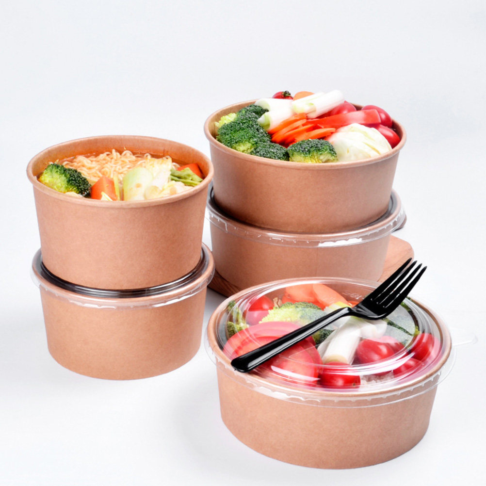 Meal Prep Usa - ชามกระดาษคราฟท์ 20 ชิ้น ป้องกันการรั่วซึม ชามสลัดแบบใช้แล้วทิ้ง ภาชนะบรรจุอาหาร