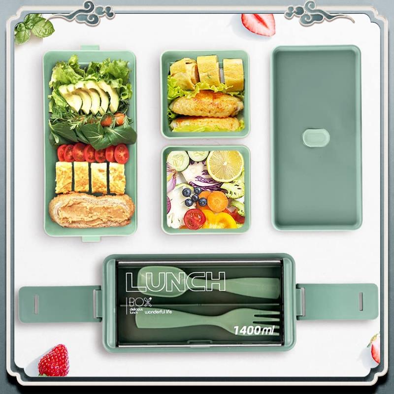 Meal Prep Kit - ชุดกล่องเบนโตะที่ทนทาน, กล่องเบนโตะขนาด 47.35 ออนซ์กล่องอาหารกลางวันสําหรับผู้ใหญ่, กล่องอาหารกลางวันเบนโตะ 3